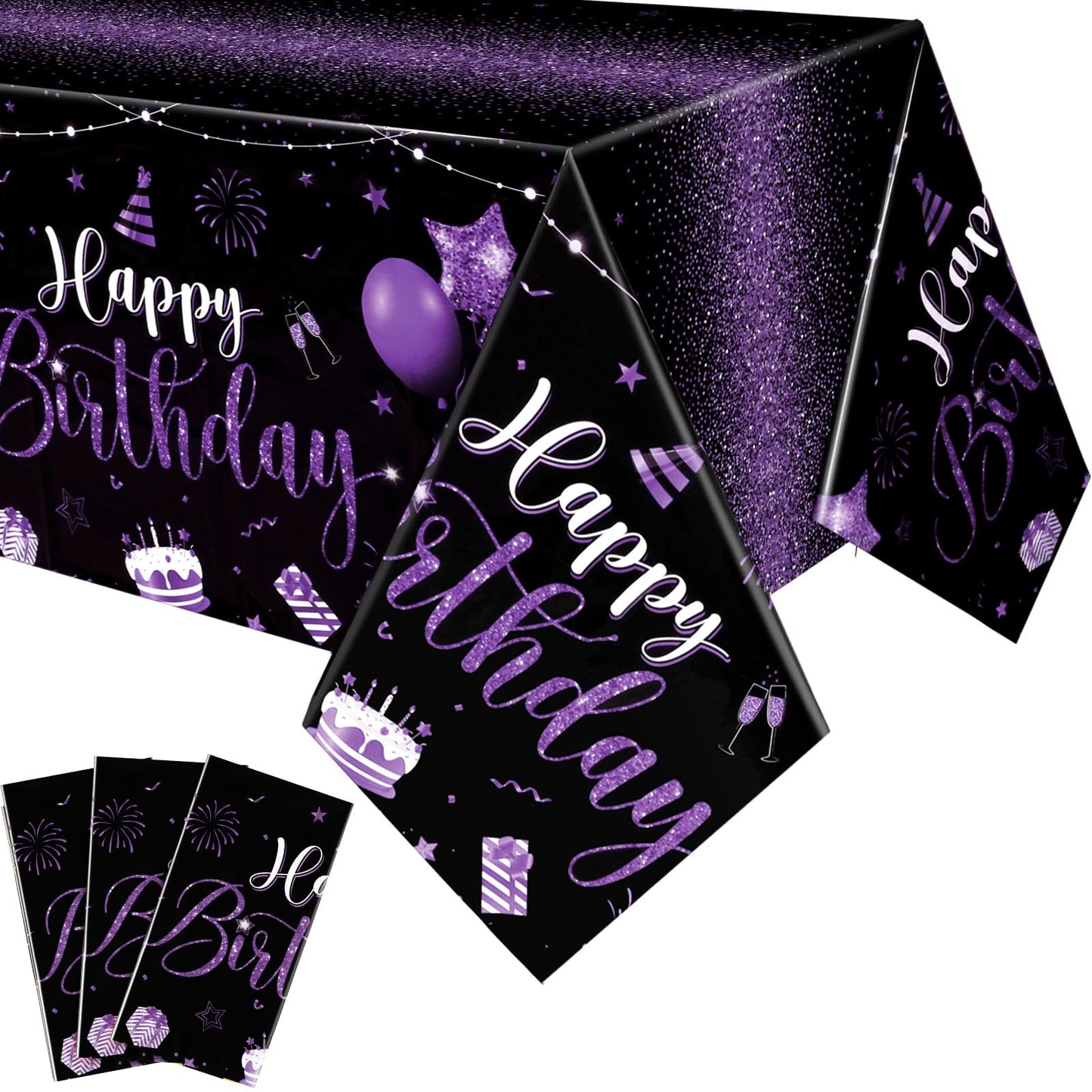 Tudomro 3 Pcs Happy Birthday Tablecloths Happy Birthday Decorations Plastic Table Cover Rectangular Cloths For Women Men Baby Sh