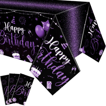 Tudomro 3 Pcs Happy Birthday Tablecloths Happy Birthday Decorations Plastic Table Cover Rectangular Cloths For Women Men Baby Sh