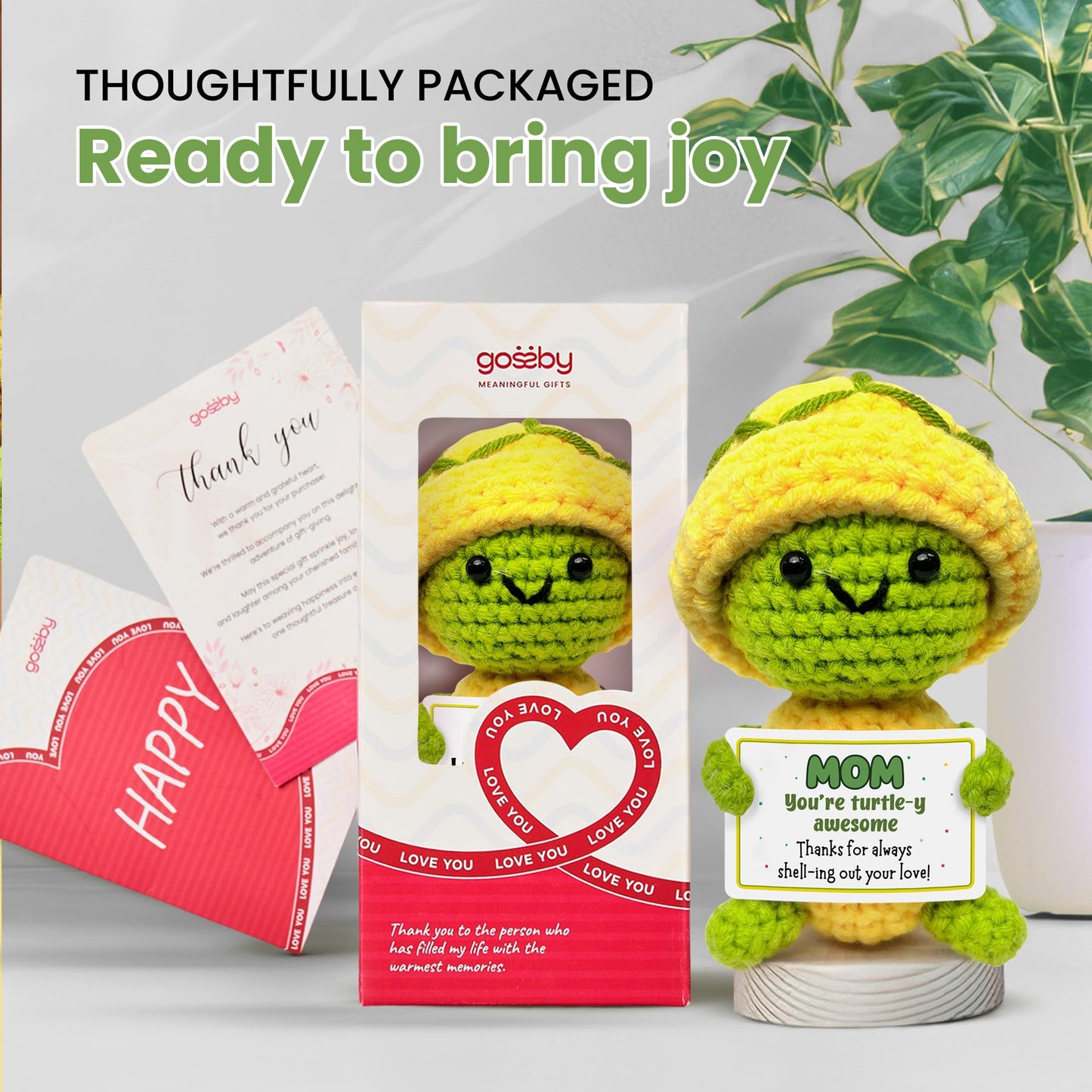 Gossby Gift for Mom - Positive Turtle Crochet with Card - You're Turtle-Y Awesome - Mom Gift from Daughter  Son  Kid - Mothers Day  Christmas  Birthday Present - Handmade Crochet Animal with Message