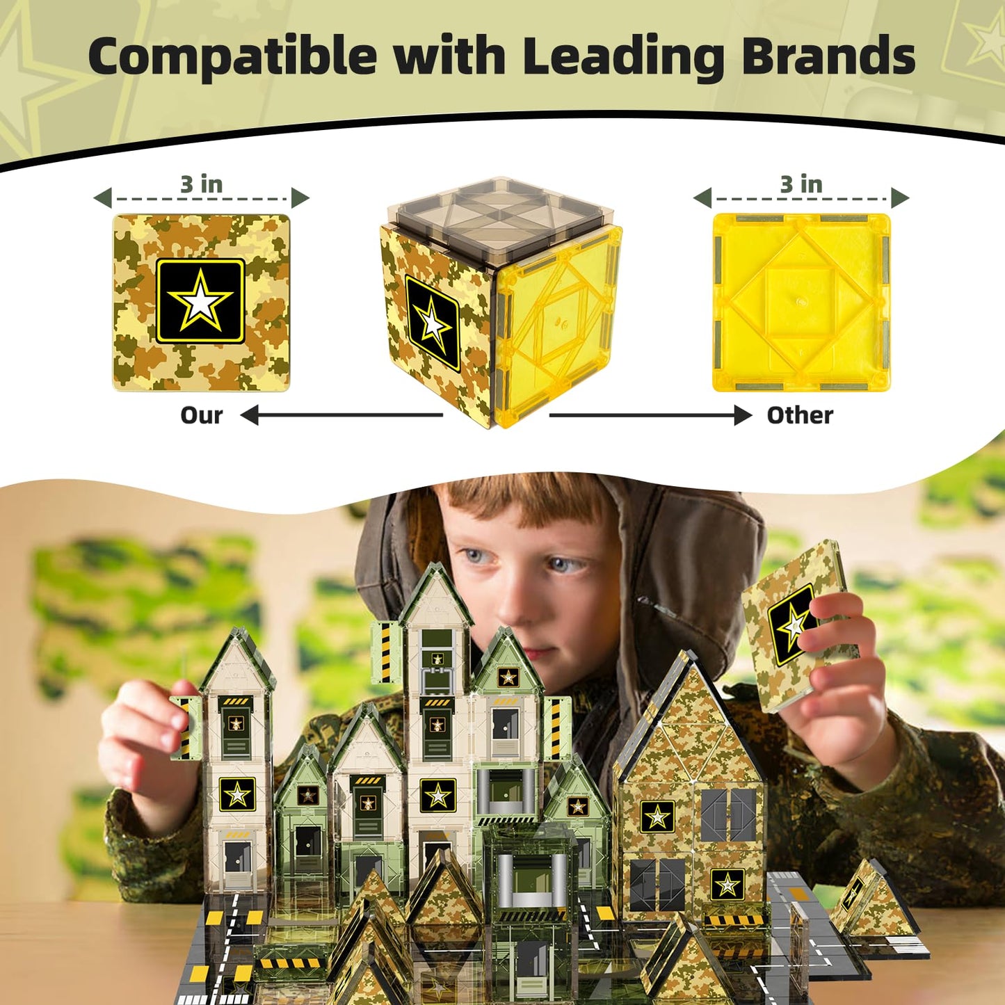 Gobidex 100 Pcs Magnetic Tiles Army Toys For Boys, Magnetic Building Blocks Army Men Playset, Stem Learning Construction Toys For Toddlers Kids Ages 3-5 4-8, Birthday Gifts For Boys Girls 3+ Years Old