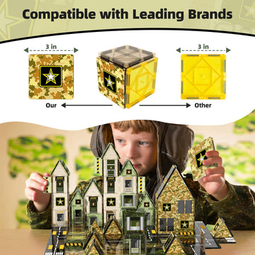 Gobidex 100 Pcs Magnetic Tiles Army Toys For Boys, Magnetic Building Blocks Army Men Playset, Stem Learning Construction Toys For Toddlers Kids Ages 3-5 4-8, Birthday Gifts For Boys Girls 3+ Years Old