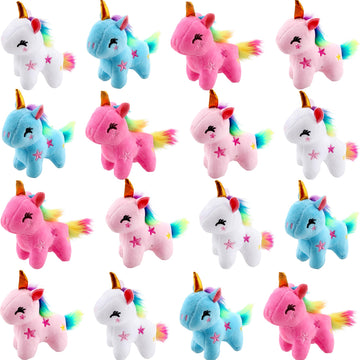 Puteraya 16 Pack Mini Plush Unicorn Toys Small Stuffed Unicorn Cute Plush Unicorn Keychain Stuffed Animal Toys Bulk for Christma