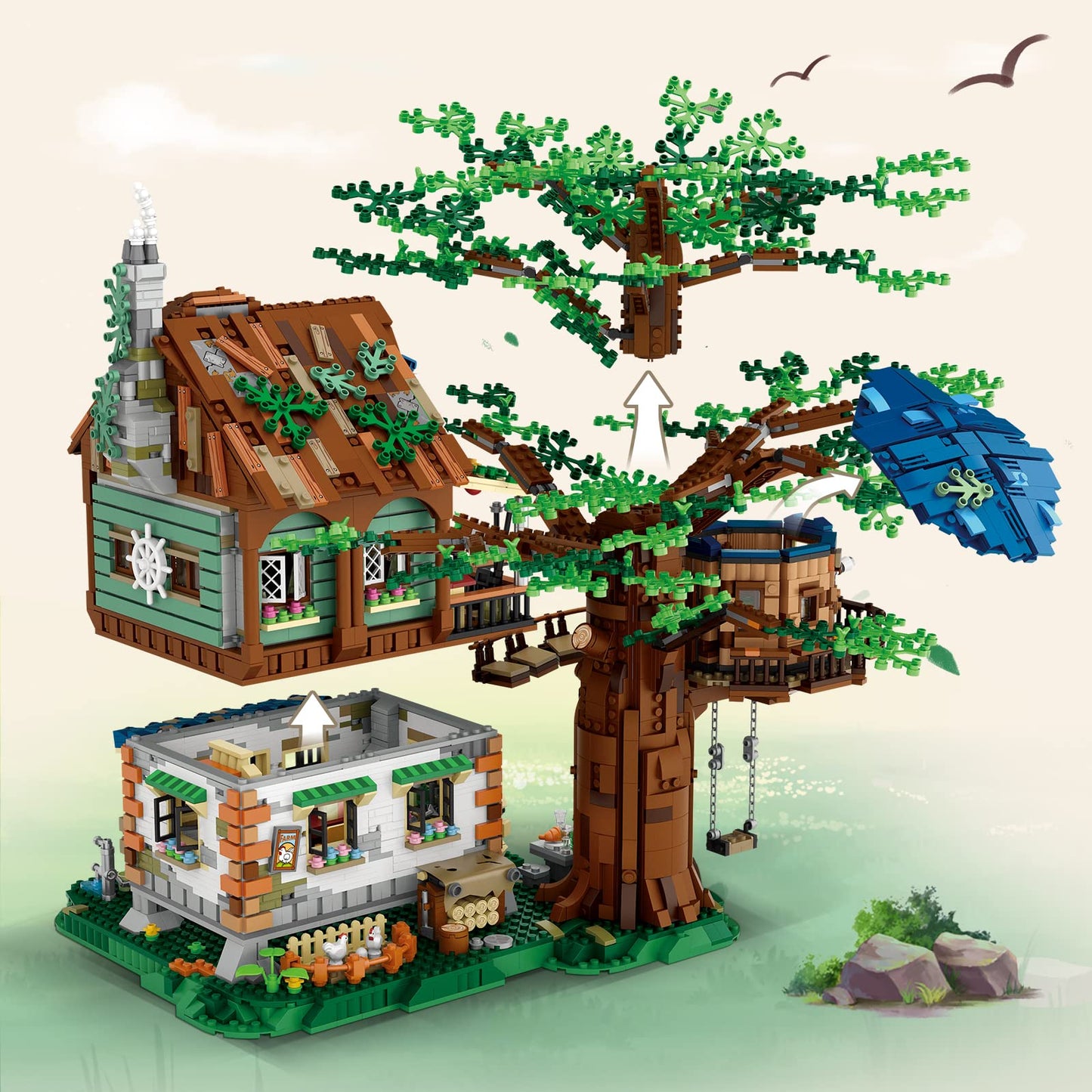 HSANHE Idea Tree House Bricks Model Toys Set  Forest House Building Blocks Street View Sets  for mature-themeds Ages 14+ Tree House Display(4761 PCS Tree House)