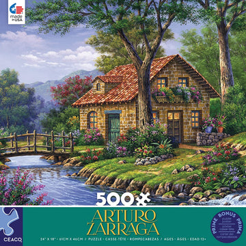 Ceaco 500 Piece Jigsaw Puzzle - Arturo Zarraga Cottage by The River - Multicolor - 24 x 18 - Cardboard - Model 2401-10