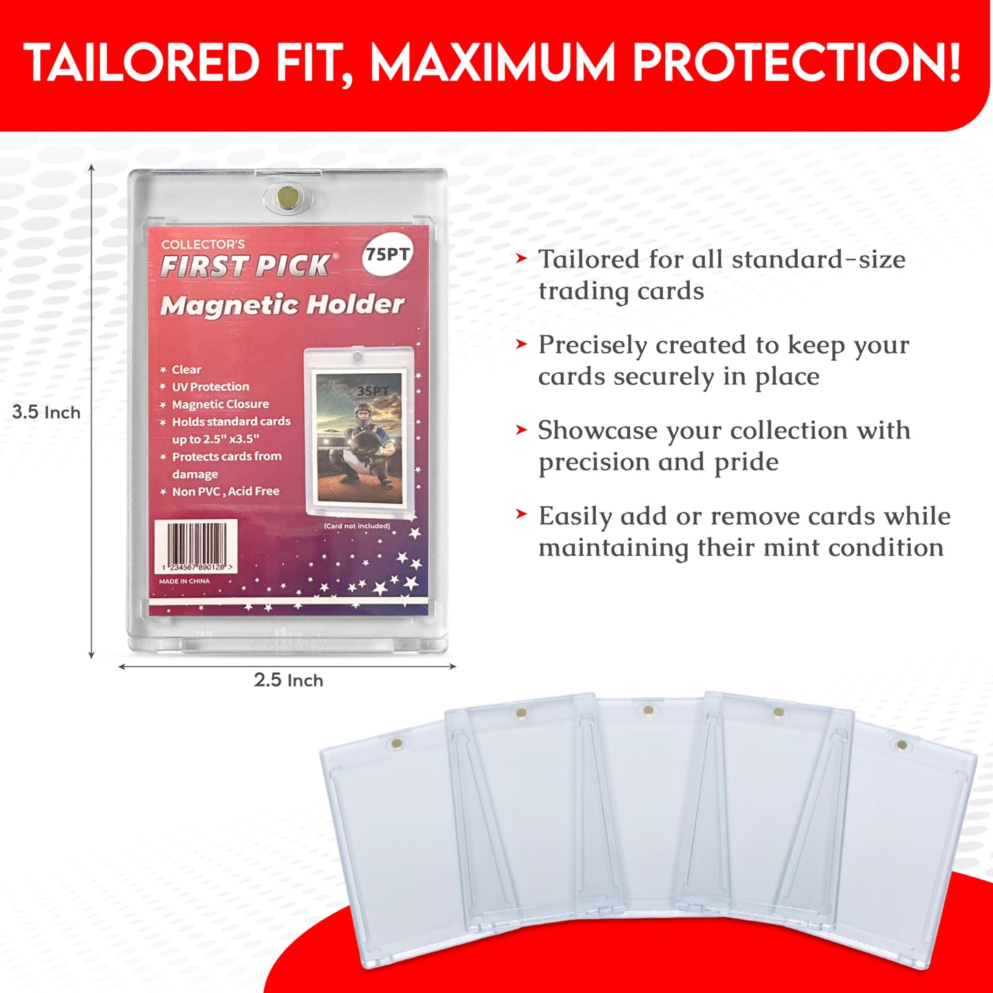 (1 Pack) 75PT enhanced One Touch Magnetic Card Holder UV Protection - Ultra Clear - PVC Free - Trading Card Holder Card Protector Magnetic Card Case for Trading Cards Sports Cards Case