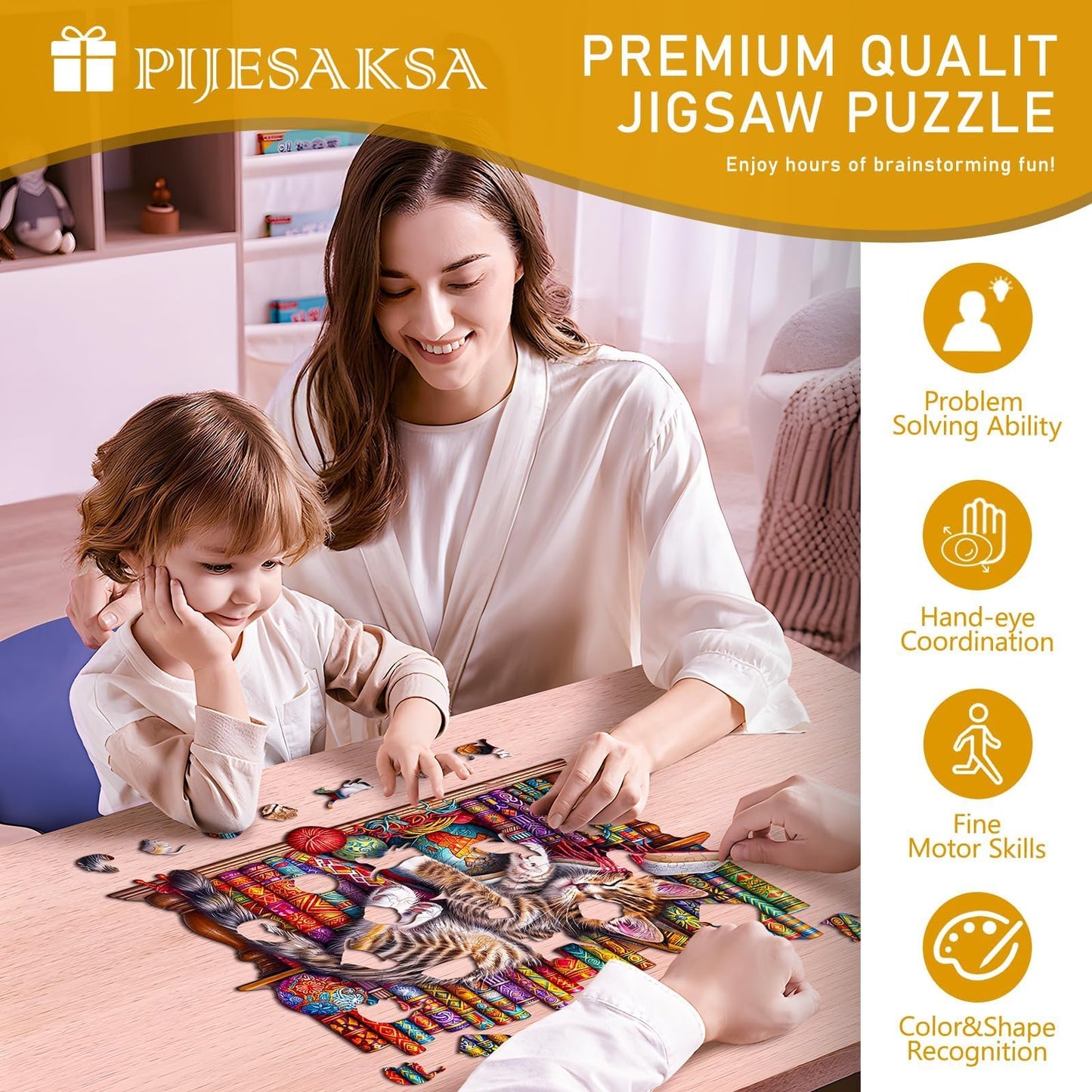 Wooden Puzzles for mature-themeds  Snoozing Cat Wooden Jigsaw Puzzles for mature-themeds  Library Kitten Wood Puzzles mature-themed  Unique Animal Shape  Gifts for Cat Lovers & Friends  Home Decor (S -8.5 * 6.9in -100 pcs)