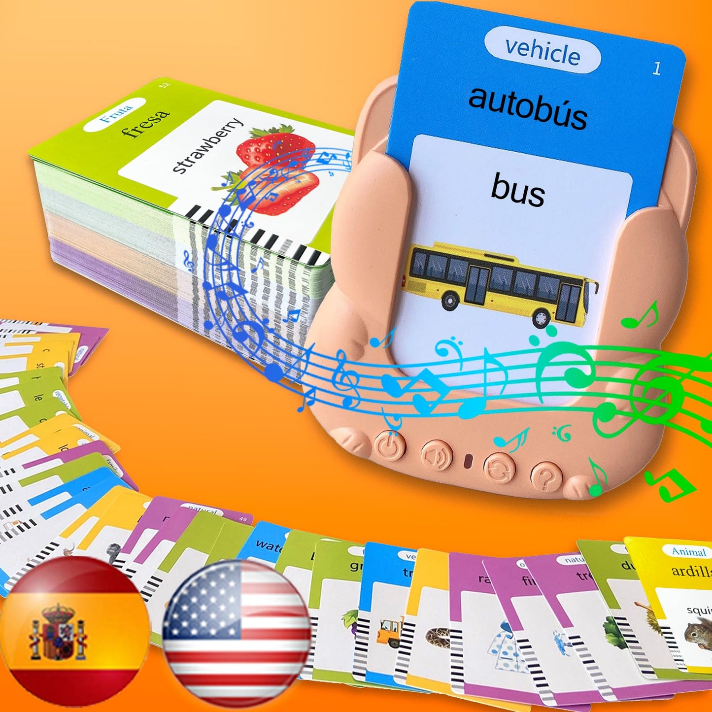 HALCONTORNO Talking Flash Cards for Kids - Spanish Bilingual English Flashcard for Toddlers 3-12, Test Mode, 510 Sight Words, Au