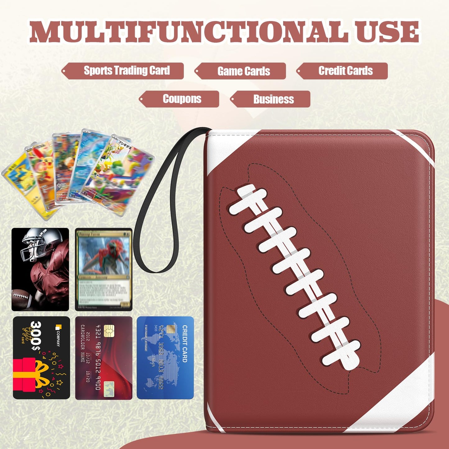 Trading Card Binder with Sleeves  4-Pocket Football Card Binder enhanced 440 Double Sided Pocket PU Card Collection Binder  Display Case with Football Card Sleeves Card Holder Protectors Set