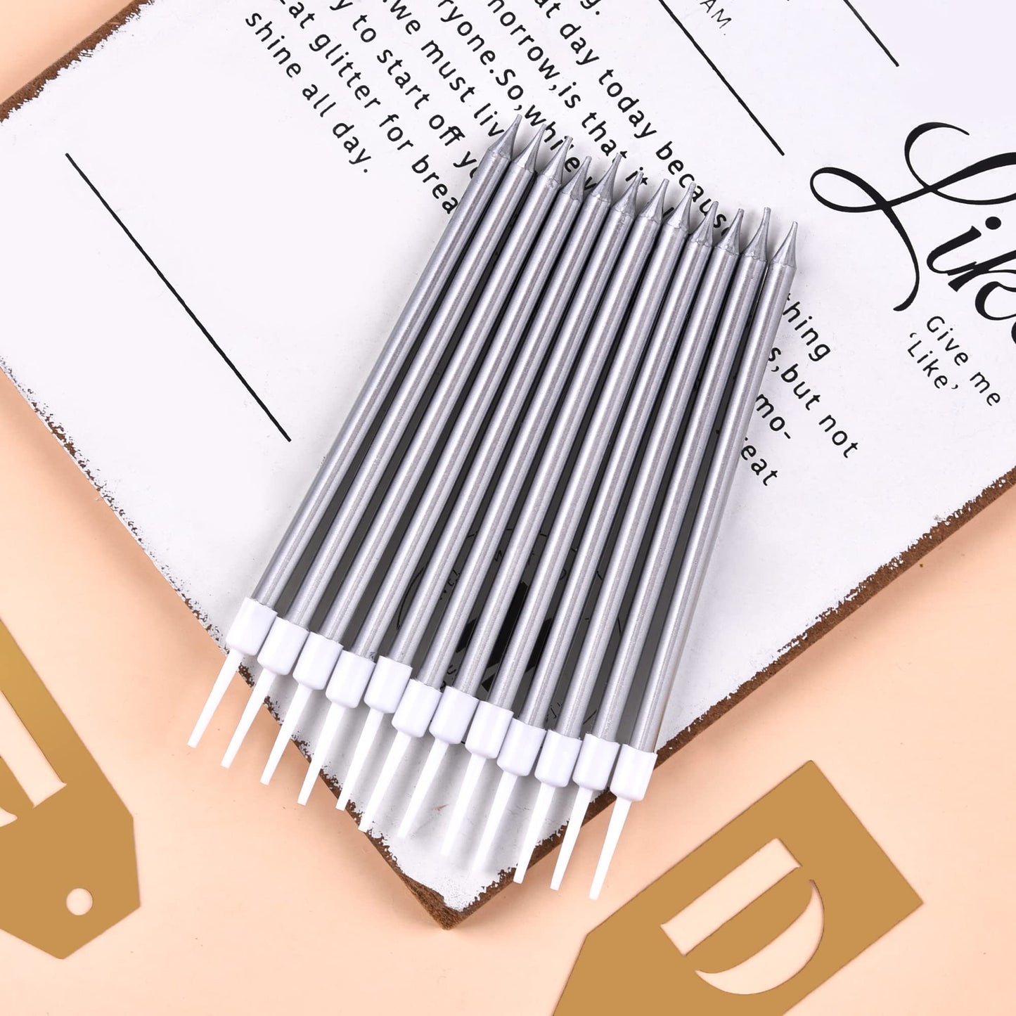 CAKE CODE 24-Count Silver Long Thin Birthday Candles, Cake Candles, Birthday Parties, Wedding Decorations, Party Candles