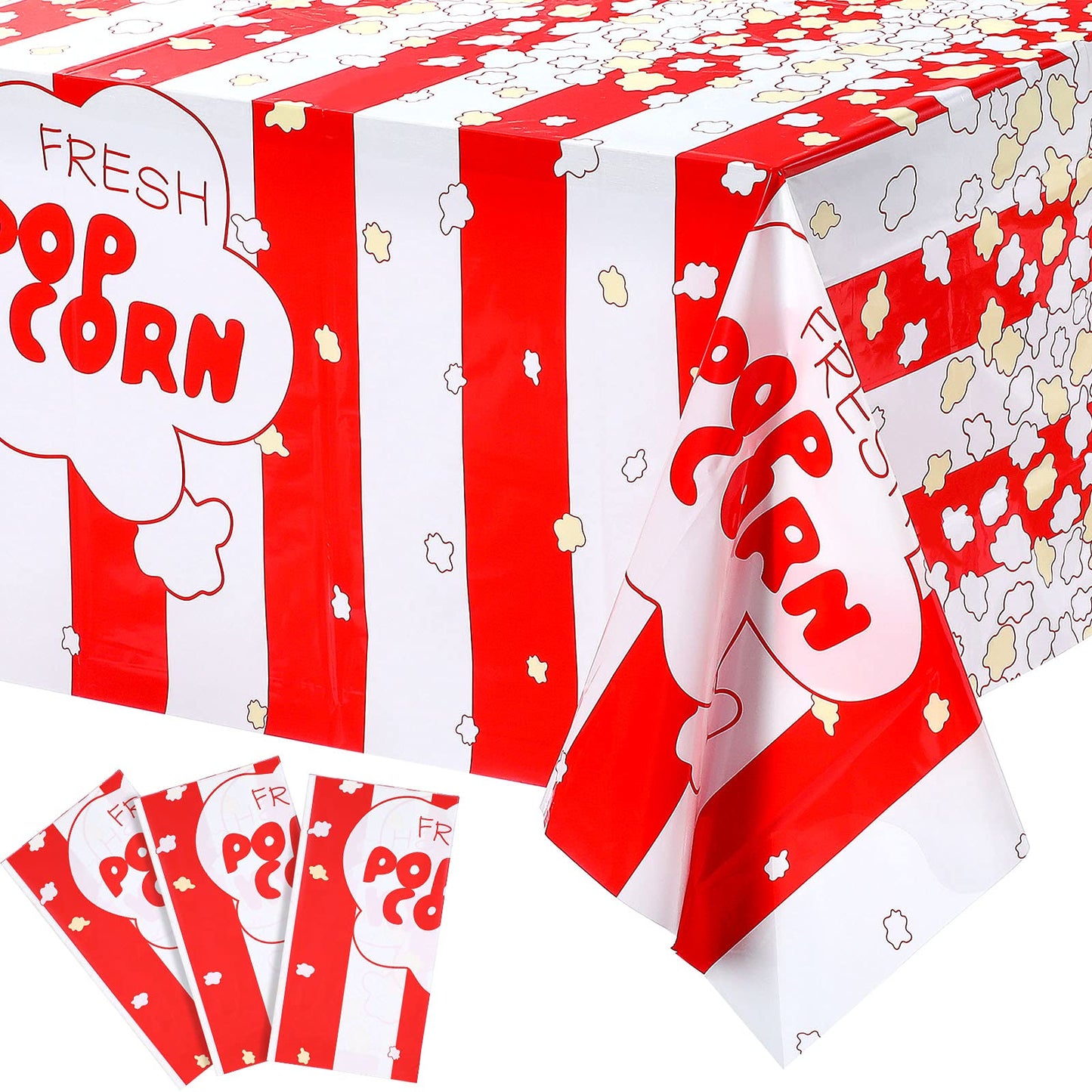 3 Pieces Popcorn Tablecloth Decorations Plastic Popcorn Table Cover Carnival Theme Party Tablecloth for Carnival Party, Circus T