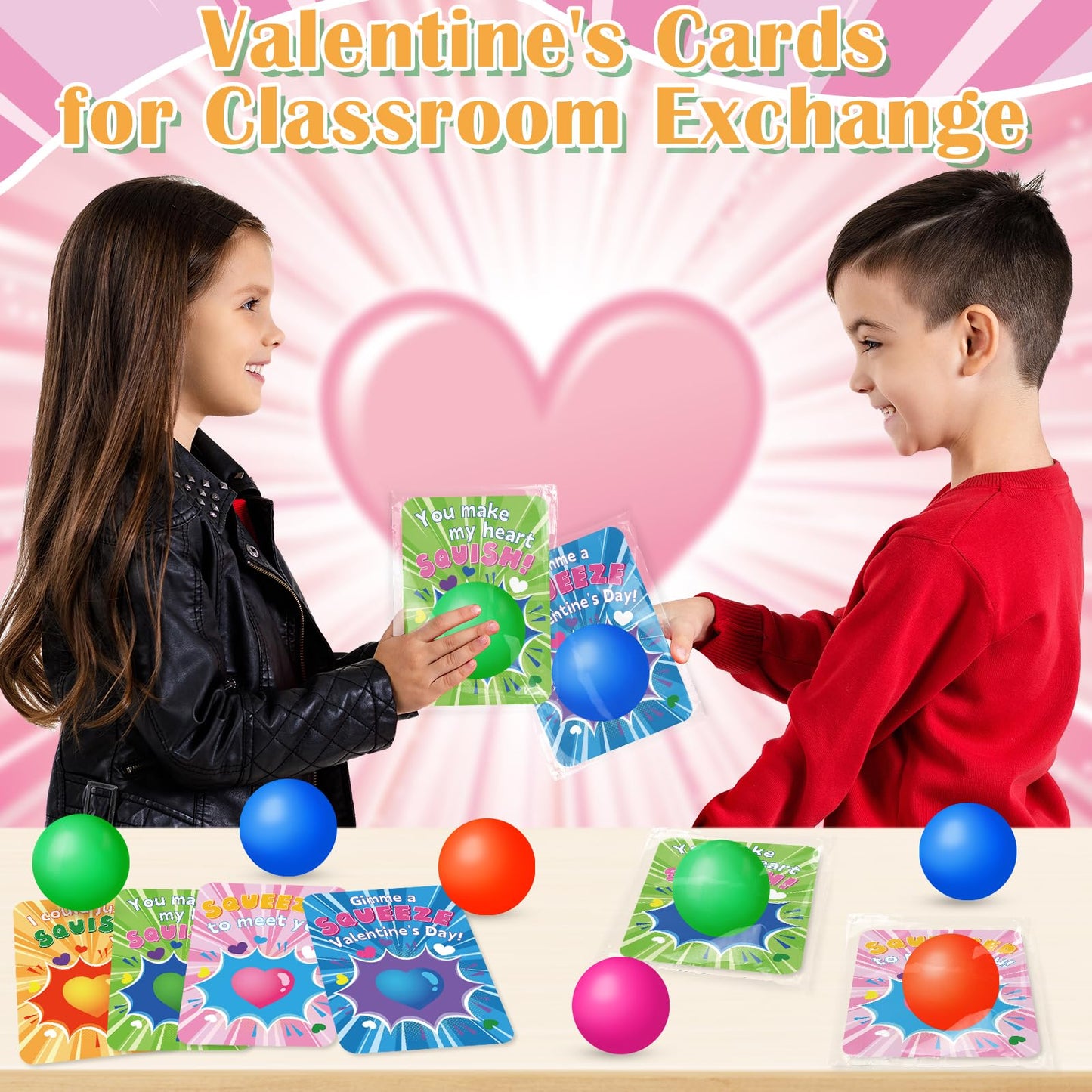 Neubsaw 24 Packs Valentine'S Day Cards With Stress Squishy Balls Toy For Classroom Exchange, Valentine'S Gifts Party Favors For