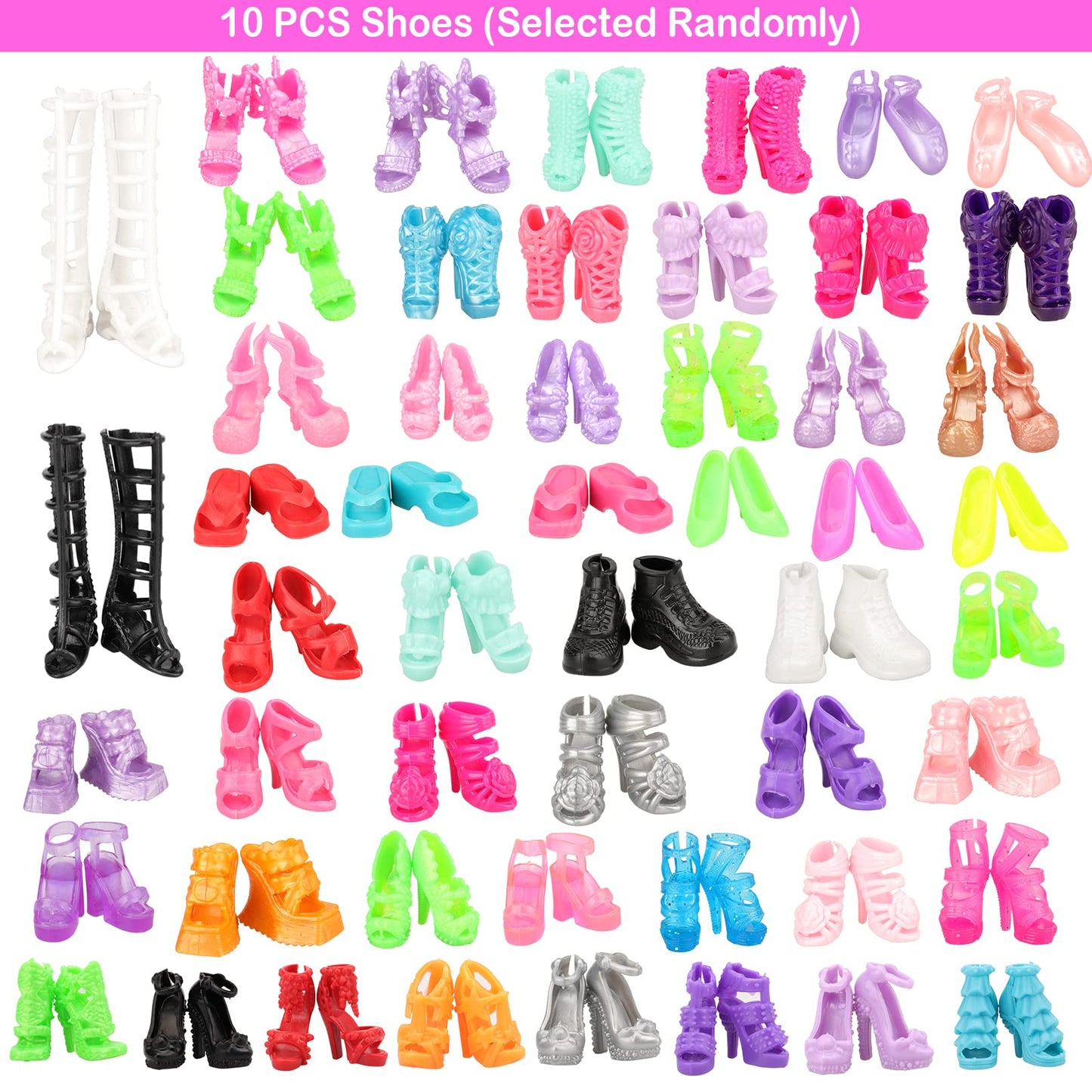 40 Pcs Doll Clothes And Accessories 6 Pants Outfits 10 Shoes 15 Pcs Makeup Accessories And 9 Tableware Accessories For 11.5 Inch
