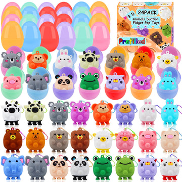 Prefilled Easter Eggs With Animal Pop Toys,24 Pcs Filled Easter Eggs For Egg Hunt,Easter Basket Stuffers For Kids,Easter Party F
