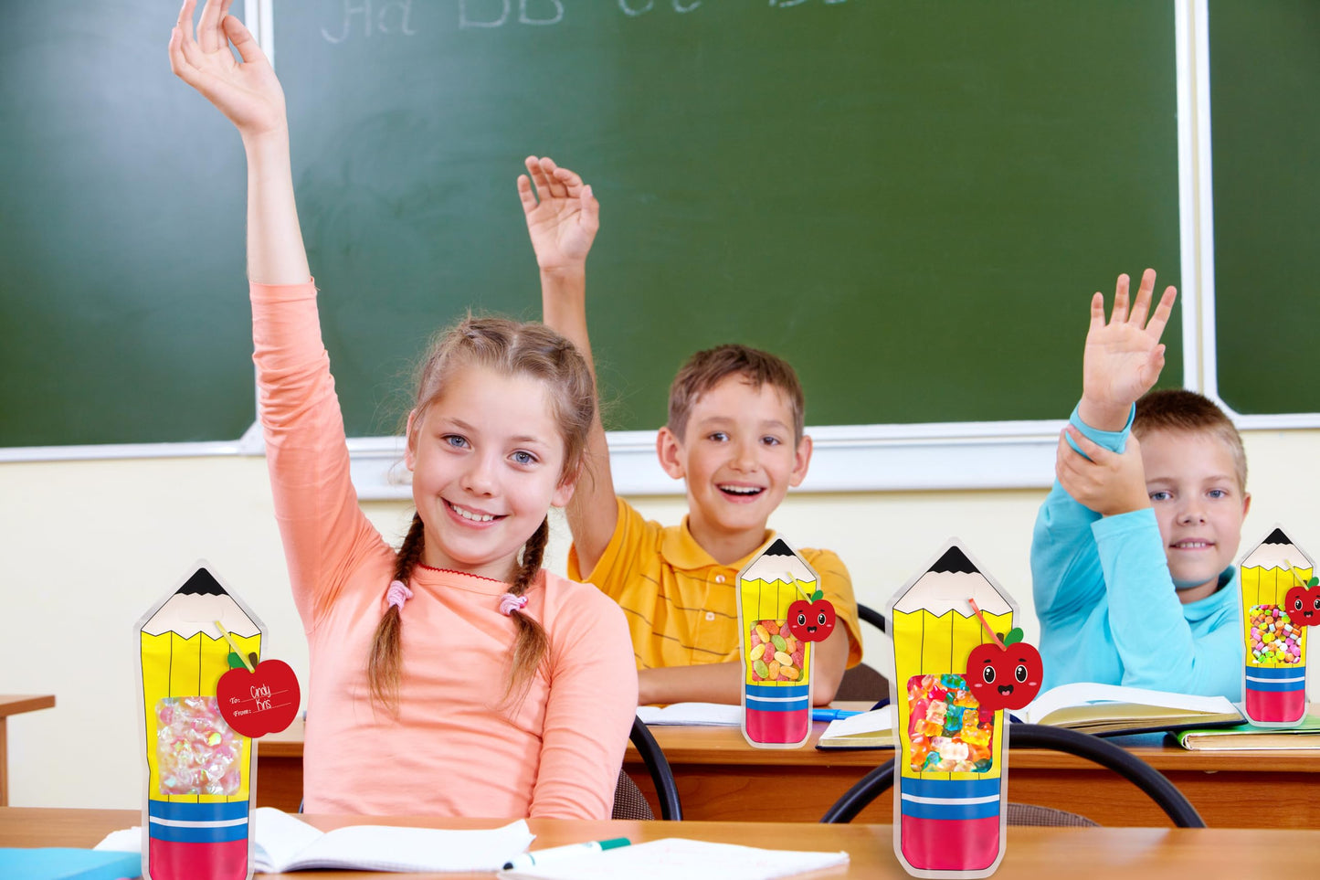 36PCS Back to School Goodie Bags Gifts Bulk: Students Teachers Party Favors, Plastic Candy Snack Pencil Treat Bag with Card, Tea