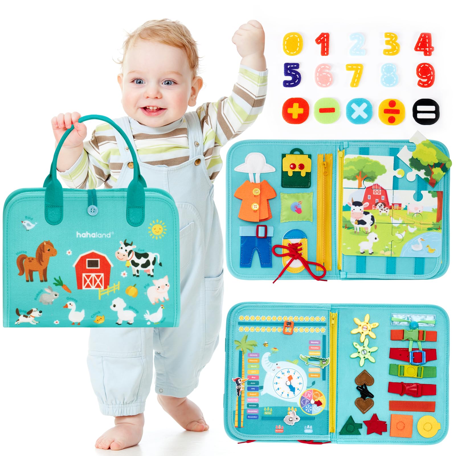 Hahaland Busy Board For Toddlers Boys Girls - Montessori Farm Animals Toys For 3+ Year Old Preschool Learning Activities Travel Toys