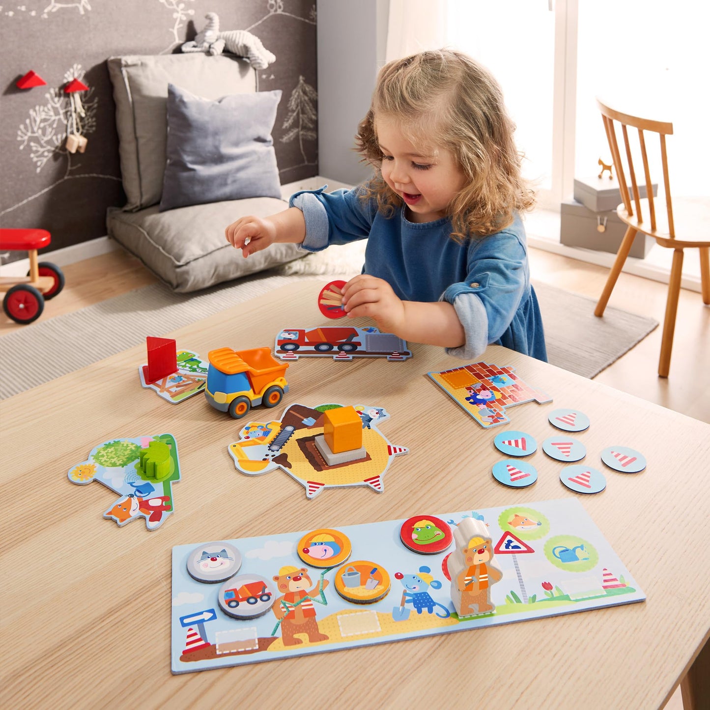 HABA My Very First Games Building Site - Cooperative Toddler Game, Medium Size, Multicolor, Model 305678, Includes Toy Truck