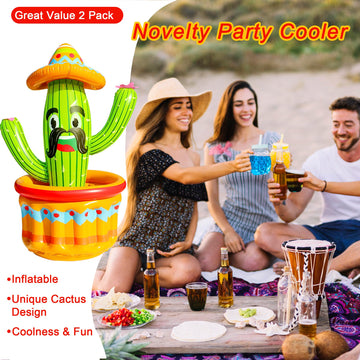 Parentswell 2 Pack Inflatable Cactus Coolers, 47.5'' Inflatable Drink Party Cooler Blow Up Cactus Ice Bucket For Summer Fiesta Cinco De Mayo Pool Party Supplies Mexican Decoration