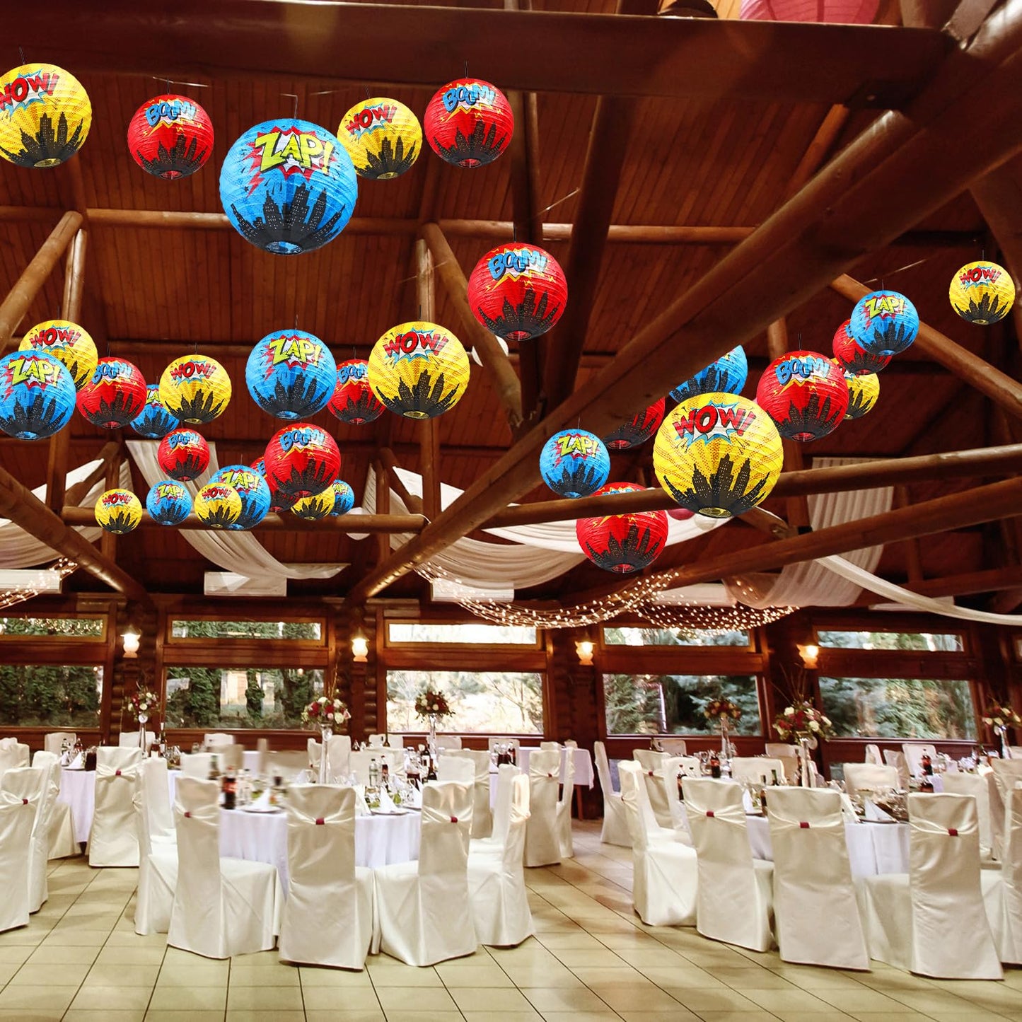 Blulu 6 Pcs Hero Themed Party Decorations Fun Hero Paper Lanterns Hanging Comic Wow Zap Boom Lanterns Birthday Party Favor for K