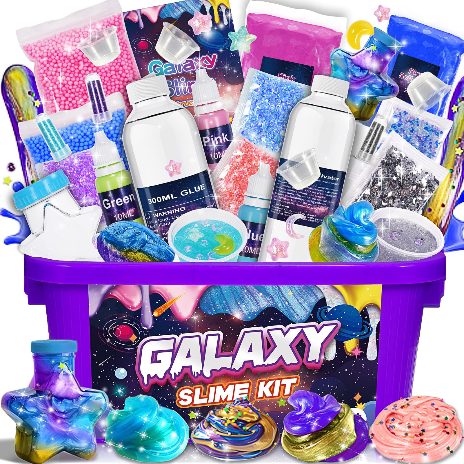 Slime Kit Toys for 6 7 8 9 10 11 12 Year Old Girls Boys Galaxy Slime Making Kit Making Butter Slime Dark Powder to Make Glitter Galactic Slimes Stress Relief Toys Fun Birthday Gifts