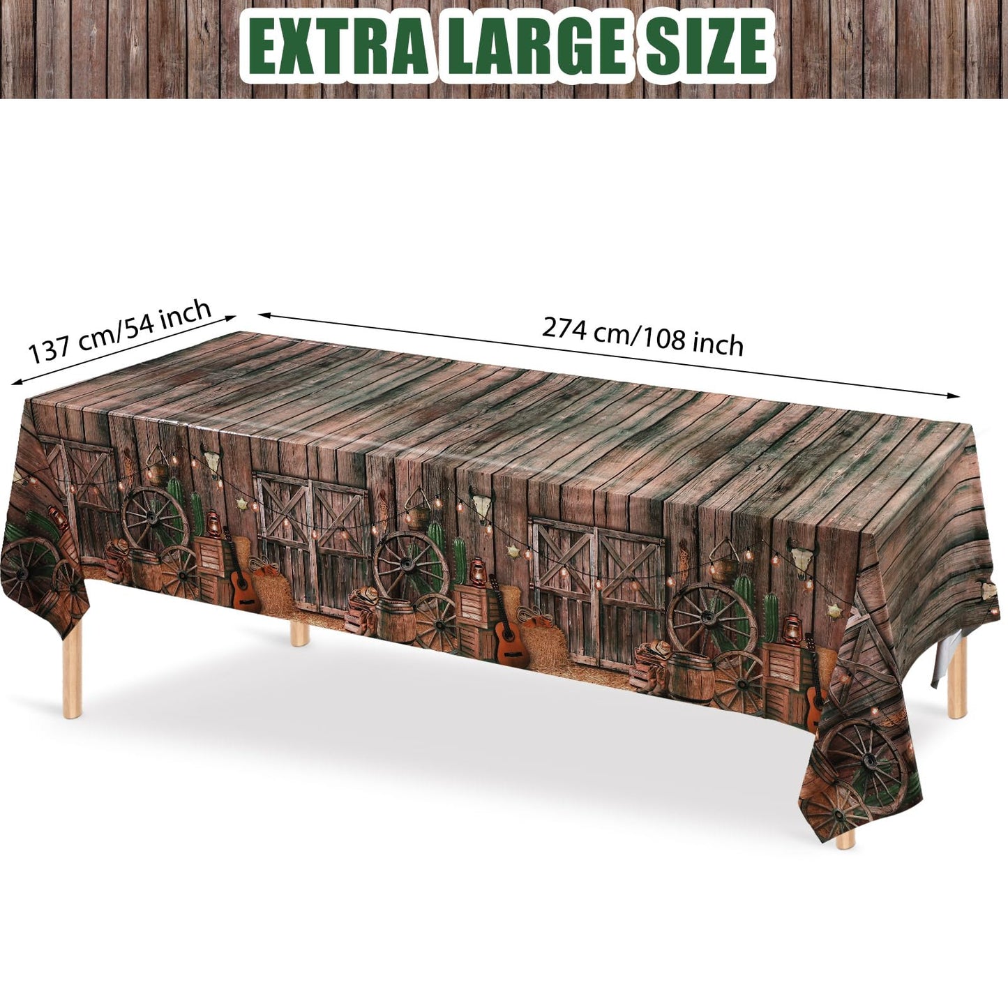 Tiamon 1 Pcs Western Party Tablecloth Western Cowboy Party Table Cover Cowboy Theme Plastic Tablecloth Wild West Wooden House Ta