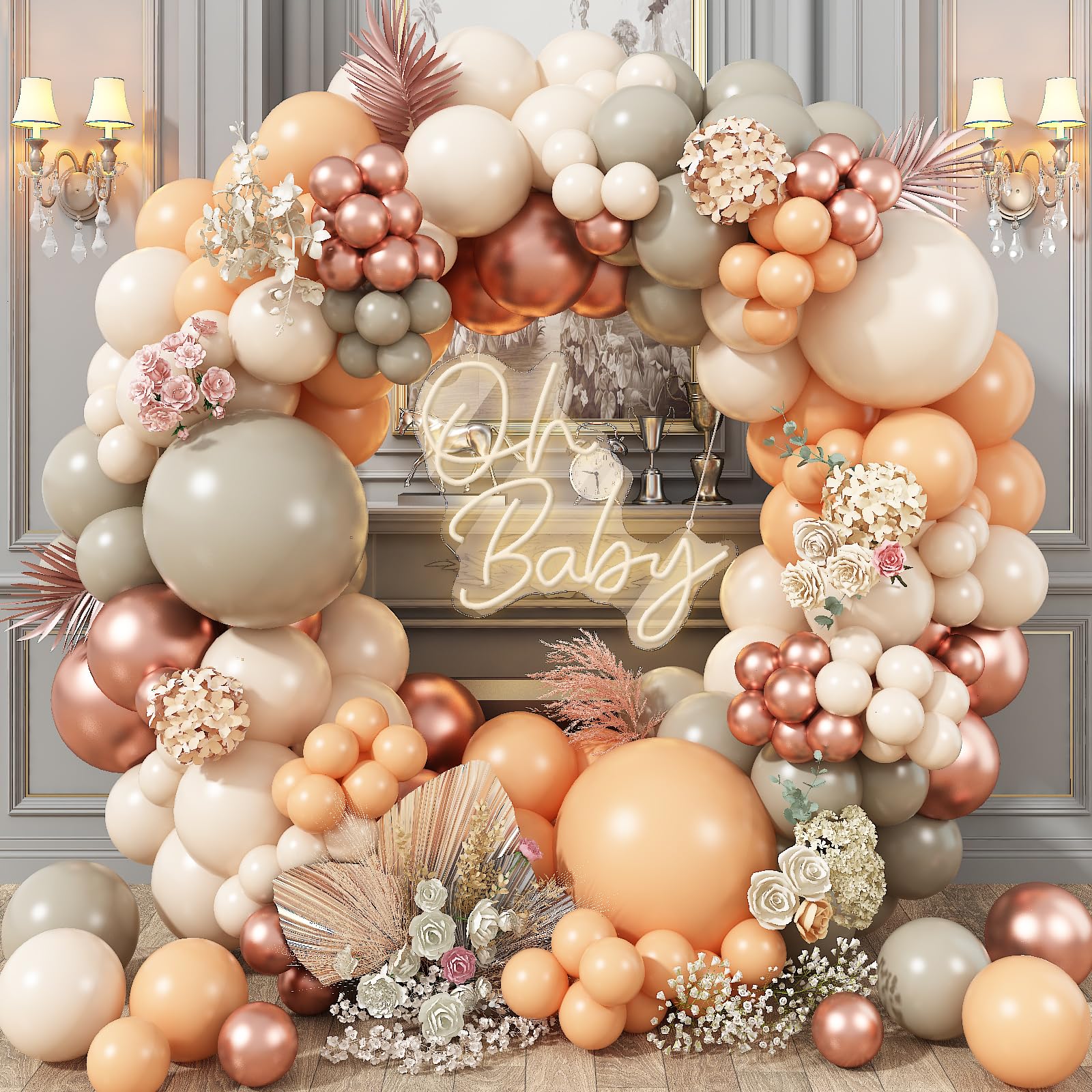 Double Stuffed Nude Balloon Garland Kit, 109 Pcs Beige Nude Balloon Arch Kit With Metallic Rose Gold Balloons, Boho Neutral Ball