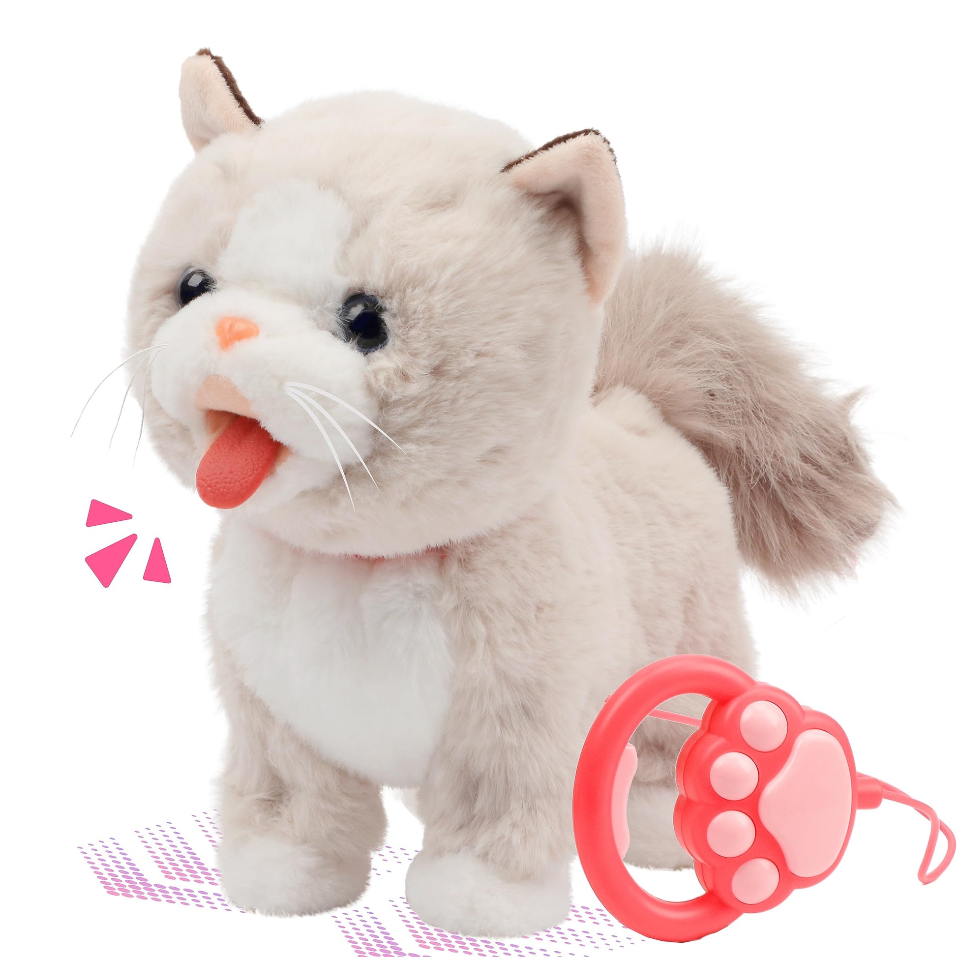 Easfan 12' Walking Kitty Electric Interactive Talking Musical Cat Plush Toy With Remote Control Leash Meowing Tail Wagging Christmas Birthday Gifts For Kids Toddlers, Beige