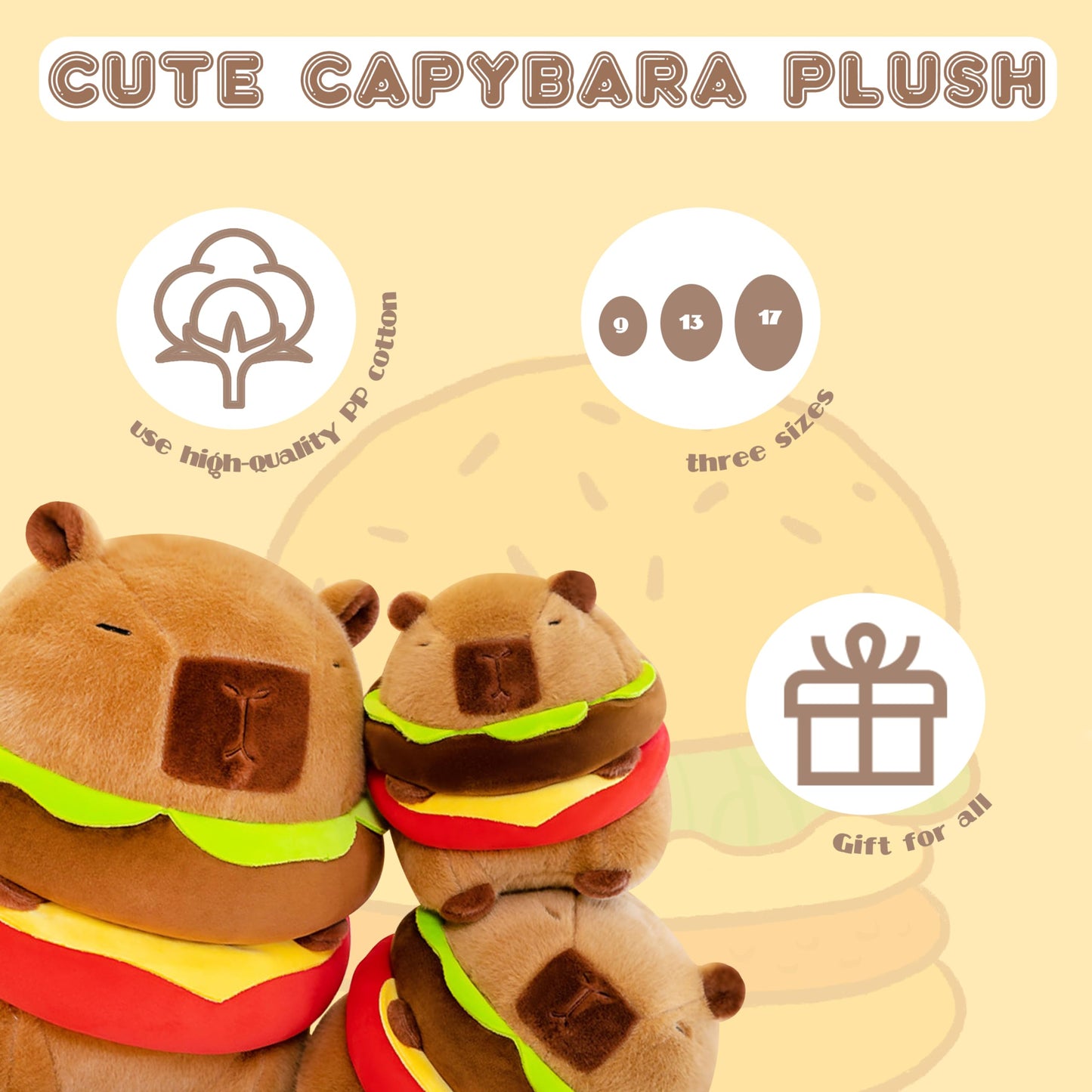 TXDRRA Capybara Plush Toy,Cute Capybara Stuffed Animal,Soft Brown Capybara Plushie,Gifts for Boys and Girls (Hamburger Capybara,