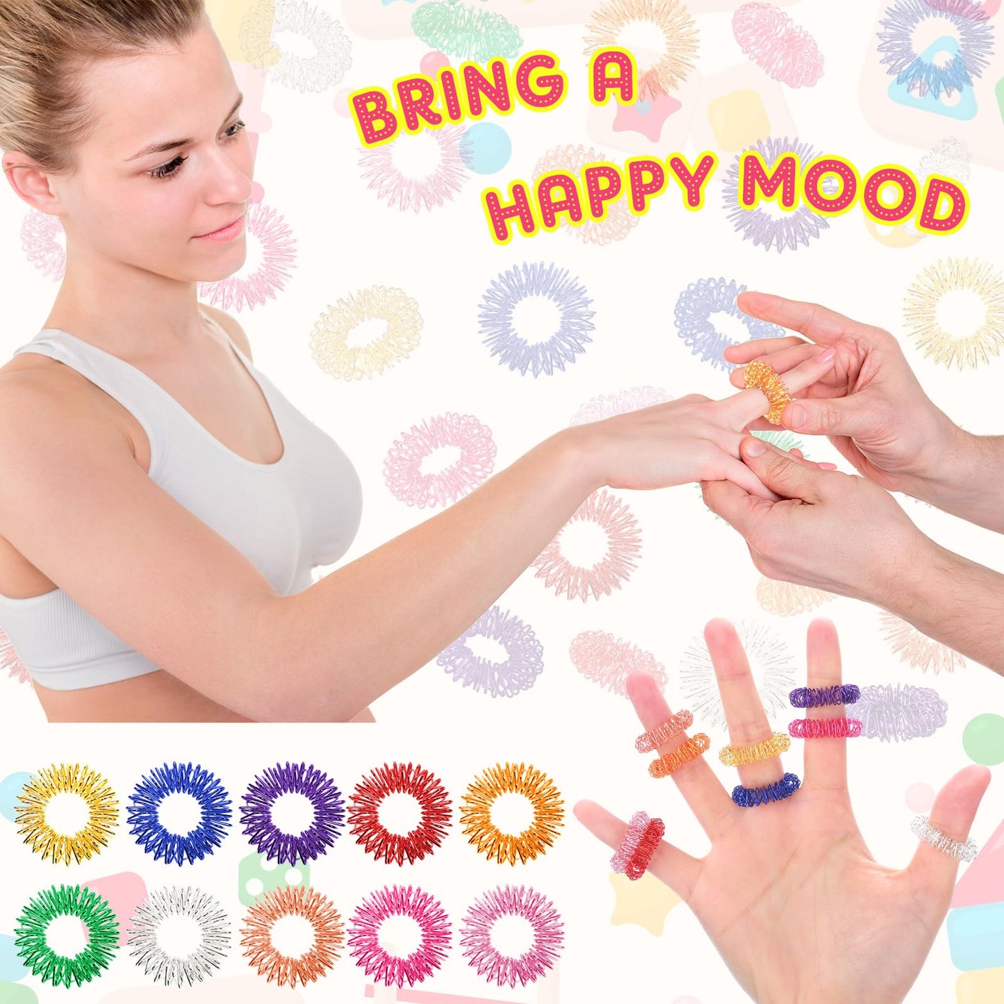 Nuogo 500 Pcs Acupressure Rings Spiky Sensory Finger Rings For Fingers Stress Relief Fidget Sensory Toys For Teens Adults Stress