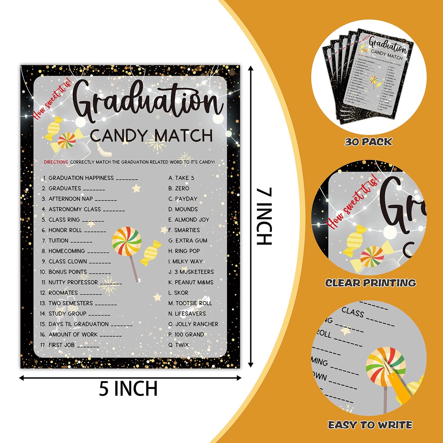 Graduation Party Games - Ever Or Never Game Cards for The Graduate - Graduation Party Decorations 2024 - Gold & Black Grad Celeb