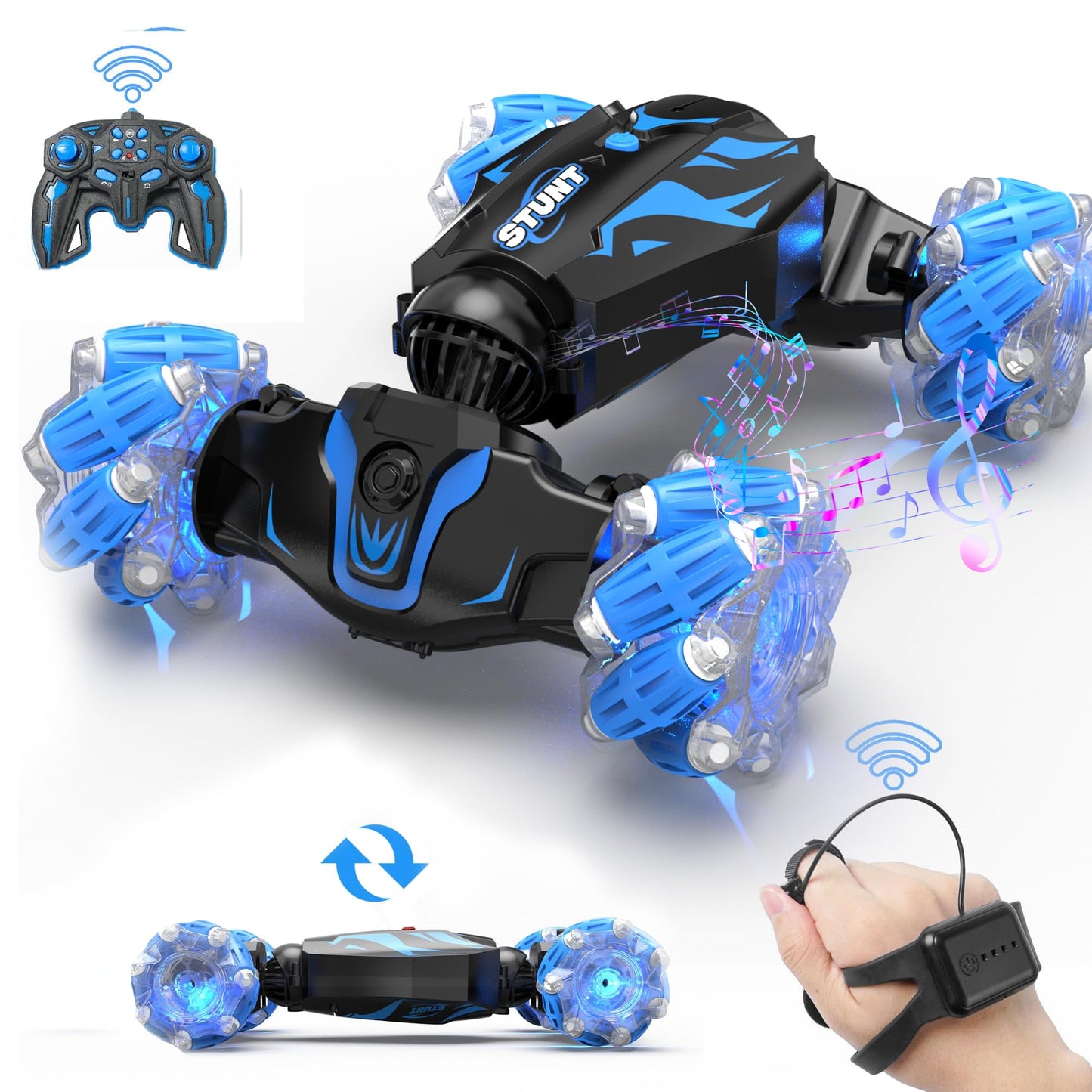 BEZGAR Remote Control Car - Gesture RC Car with Lighting, Sound & Smoke Effects, 2.4Ghz Hand Controlled RC Stunt Car for Kids, I