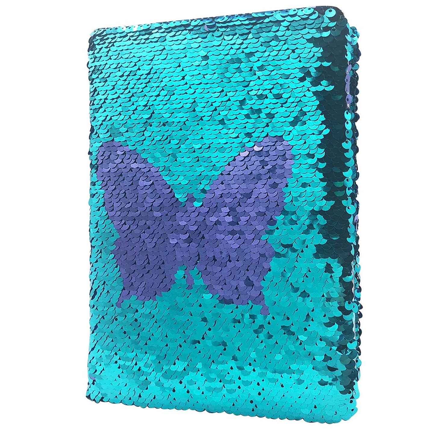 Ginmlyda Sequin Girls Journal For Kids, 8.5X5.5 Inches 160 Lined Pages Diary For Girls Butterfly Reversible Flip Sequence Notebook For Teenage Pre School Writing Drawing Travel Gifts (Purple- Blue)