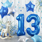 Dark Blue Foil Balloon Number 13, 40 Inch Giant Globos Azules Light Metallic Blue Mylar Balloon, Royal Blue Silver Star Self Inf