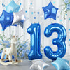 Dark Blue Foil Balloon Number 13, 40 Inch Giant Globos Azules Light Metallic Blue Mylar Balloon, Royal Blue Silver Star Self Inf