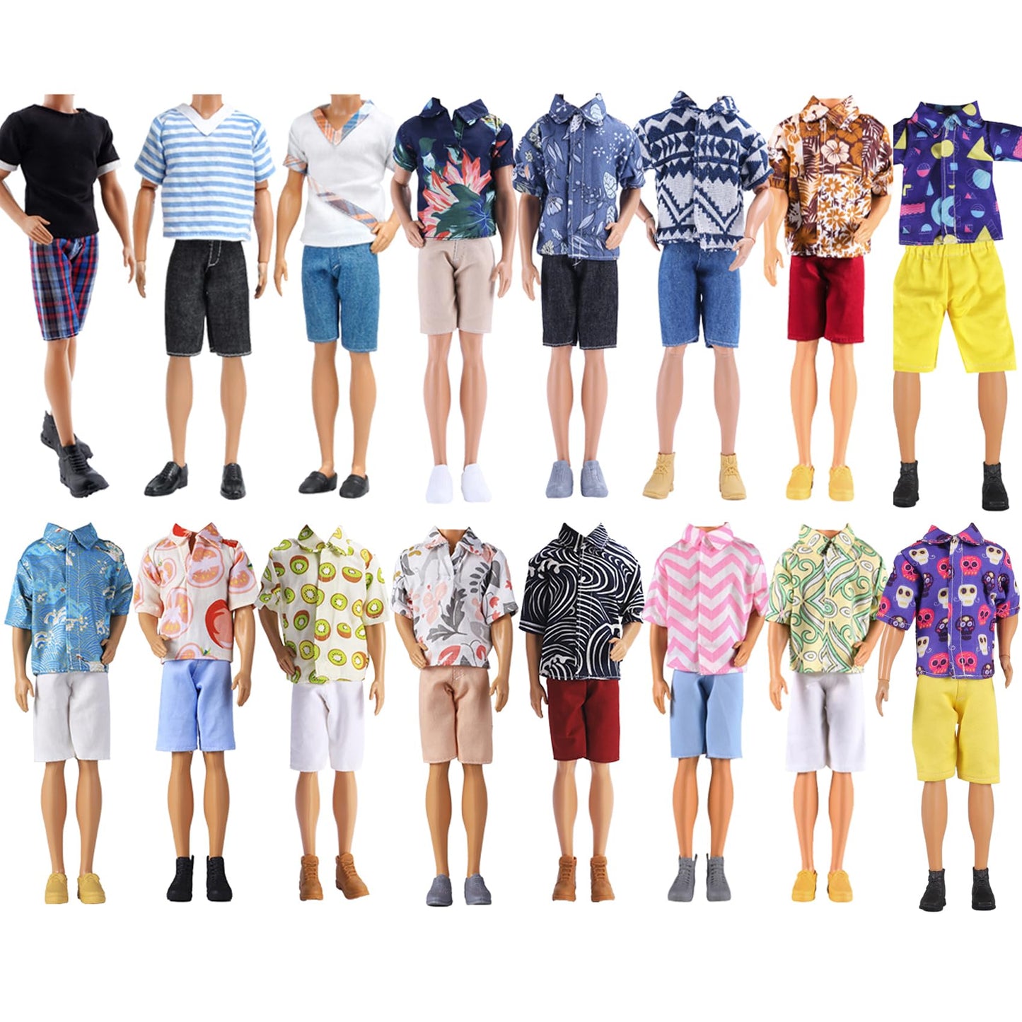 E-Ting 10-Item Fashion Pack = 5 Sets Casual Clothing Outfit +5 Pairs Shoes For Doll Random Style (Daily Suit + Green Bomber Jacket + Swimwear)