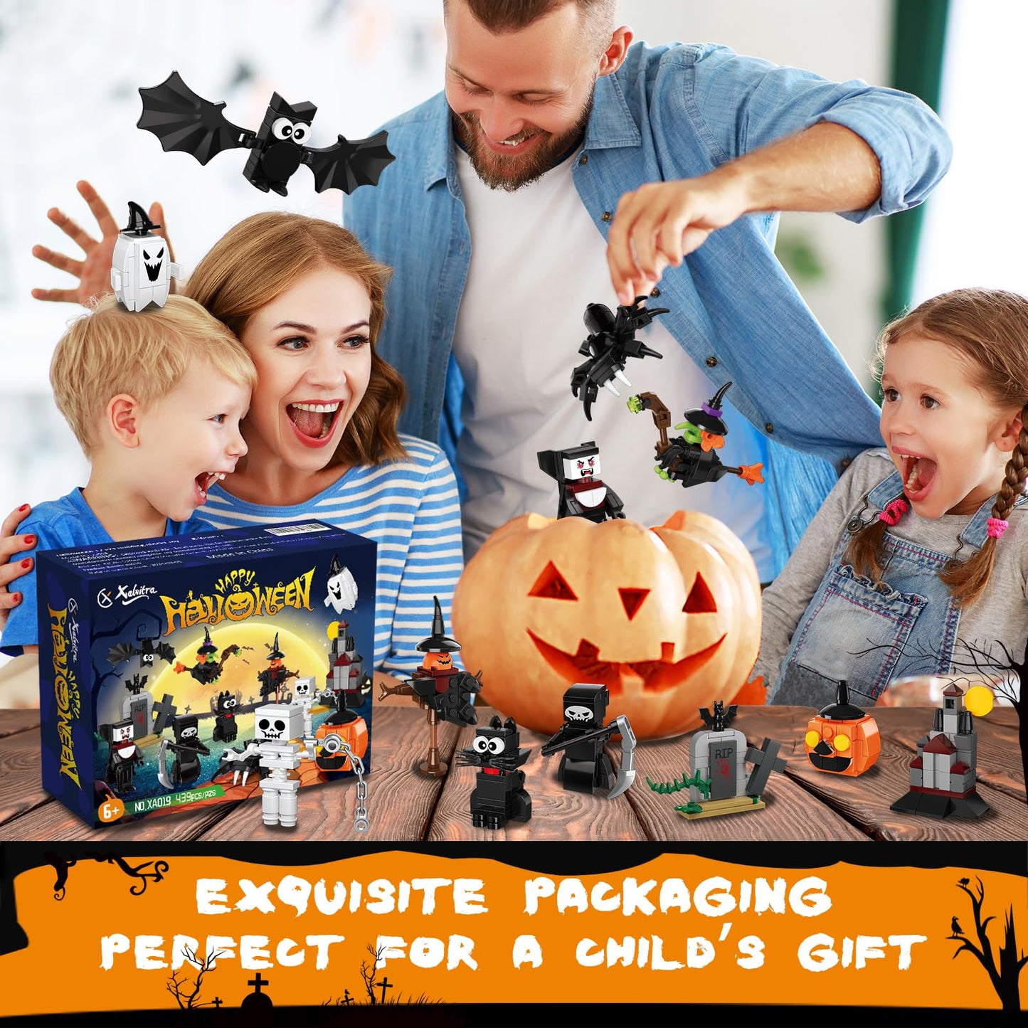 Halloween Party Favors Toys For Kids, Halloween 12 Pieces Building Blocks Toy Gift With Ghost Witch Cat Pumpkin Haunted Mini Cut