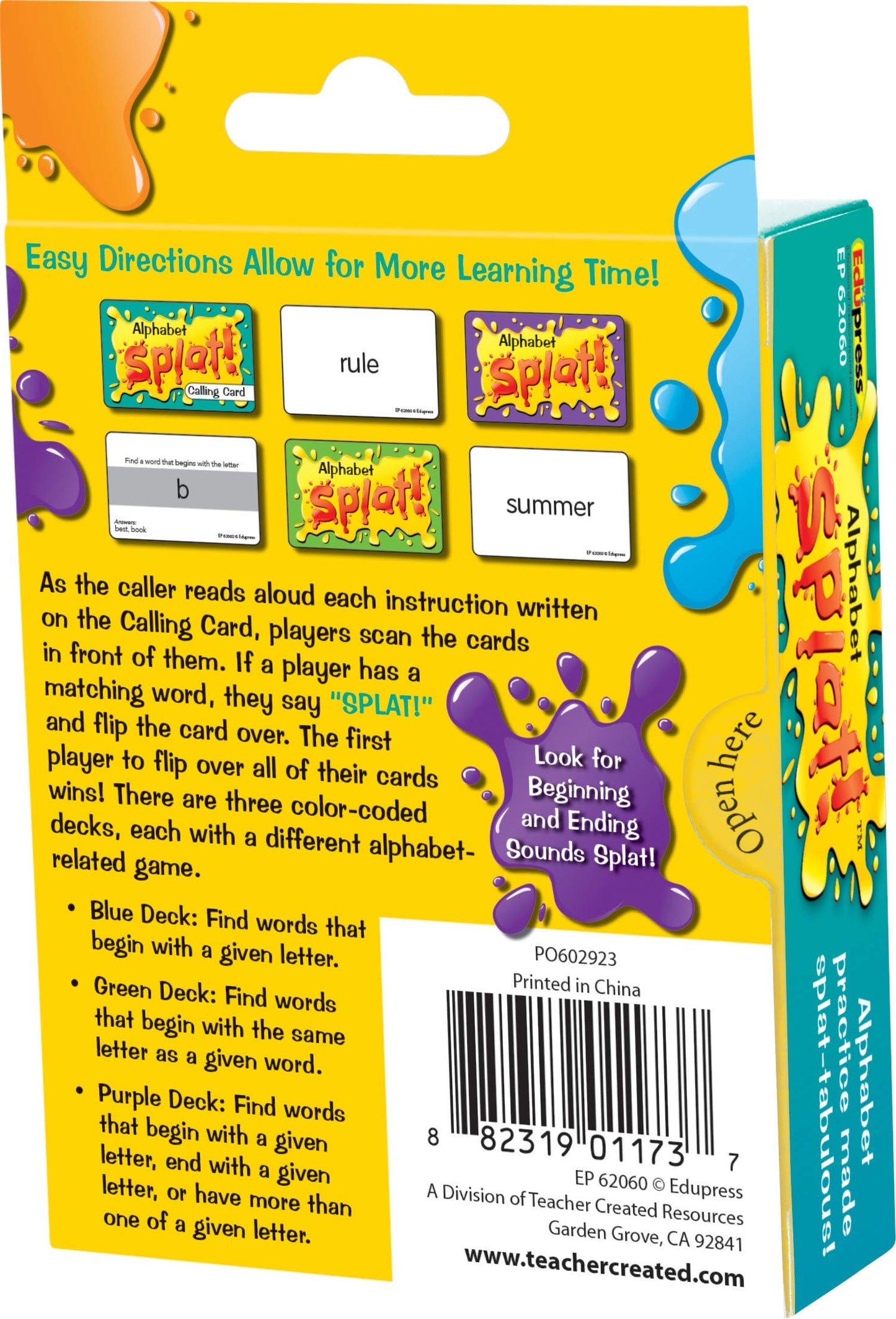Teacher Created Resources Alphabet Splat Game 6 5/8'' X 3 5/8'' X 1 1/4''