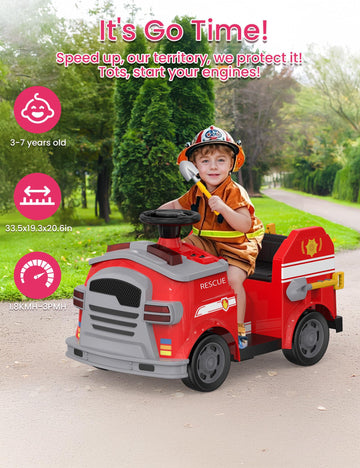 Bupplee 12V Electric Ride-On Fire Truck For Toddlers, Kids Vehicle With Toy Fire Extinguisher, Alarm Lamp, Siren-Call, Wrench Se