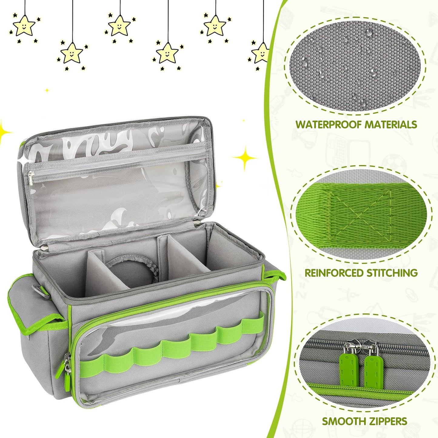 Jaffzora Carrying Case Compatible with Toniebox Starter Set Cute Storage Bag Fits for Tonies Figures Characters Tonies Headphones & Accessories  Grey&Green(Bag Only)