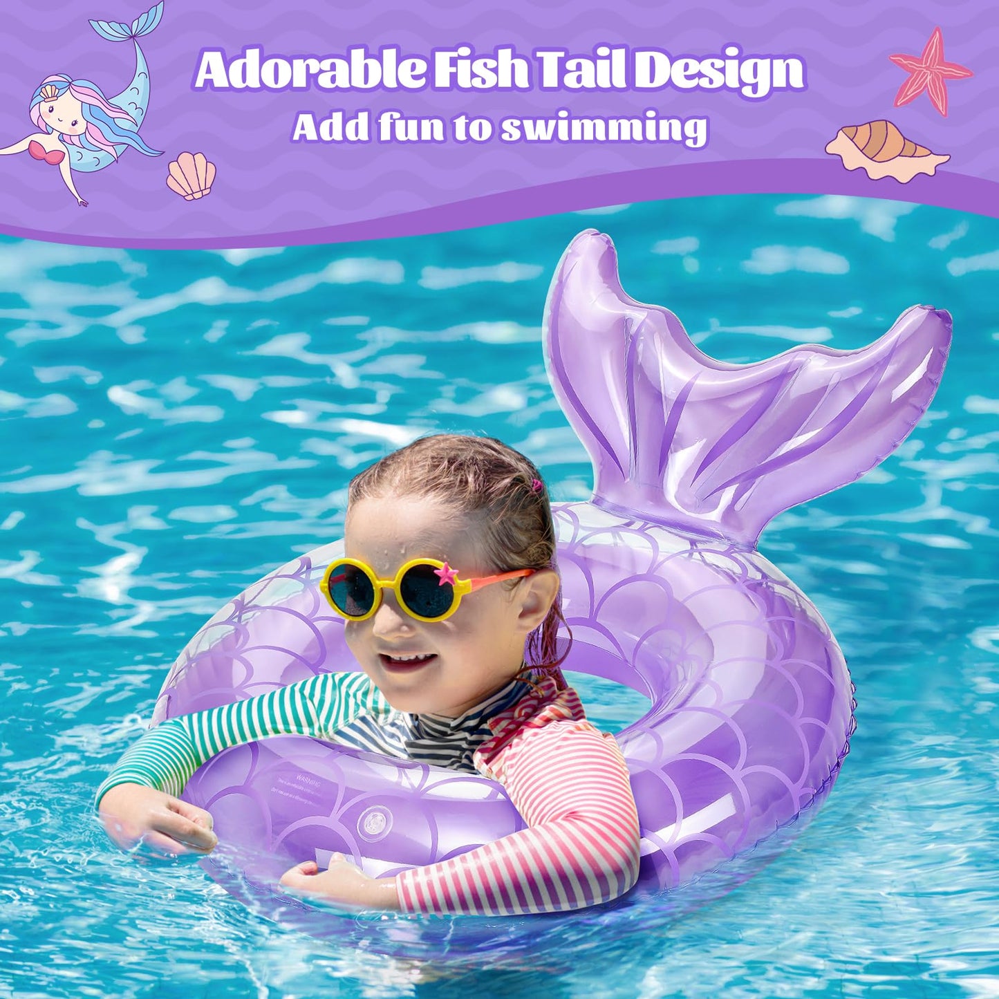 Moko Inflatable Swimming Ring, Children Cute Pool Float Tube Decorations Swim Tubes Outdoor Pool Beach Water Floats Party Supplies Kids Floaties, Purple