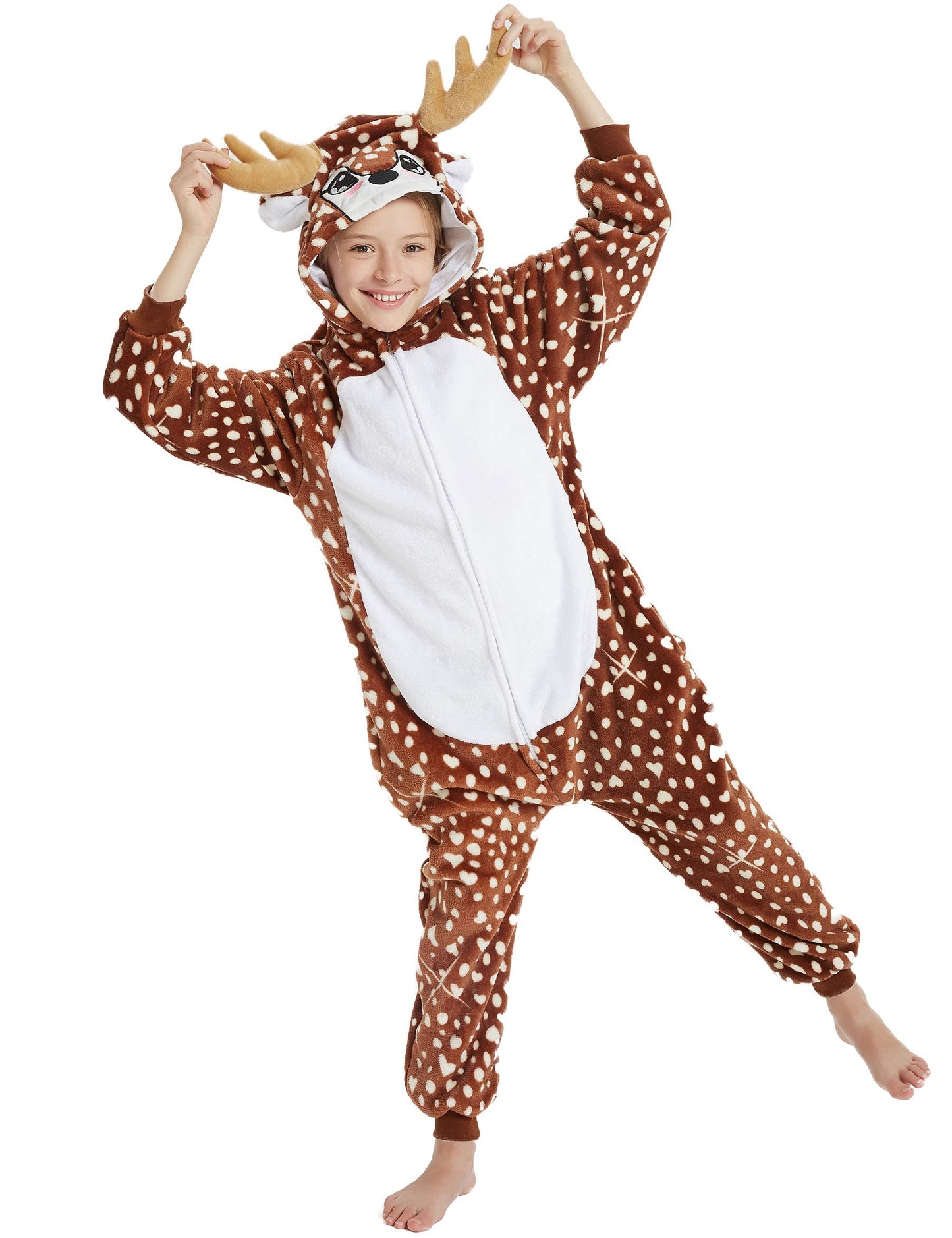 Calanta Deer Onesie Kids Reindeer Costume Girls Animal Pajamas Halloween Christmas Cosplay Party.Sika Deer.140