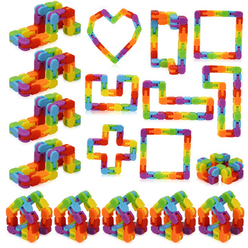 Ganowo 18 Pack Wacky Tracks - Rainbow Color Snap Click Fidget Toys For Kids Adults Adhd Finger Sensory Autism Stress Relief