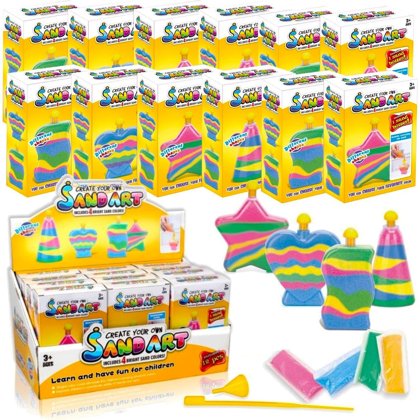 12 Pack: Sand Art Kits for Kids - Create Your Own Colored Sand Art, Includes 12 Bottles, Funnels, Sticks, 48 Bags of Sand for Ar