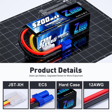 Zeee 4S Lipo Battery 5200mAh 14.8V 120C Hard Case Battery with EC5 Plug for RC Buggy Truggy 1/10 Scale Racing Truck Crawler Mons