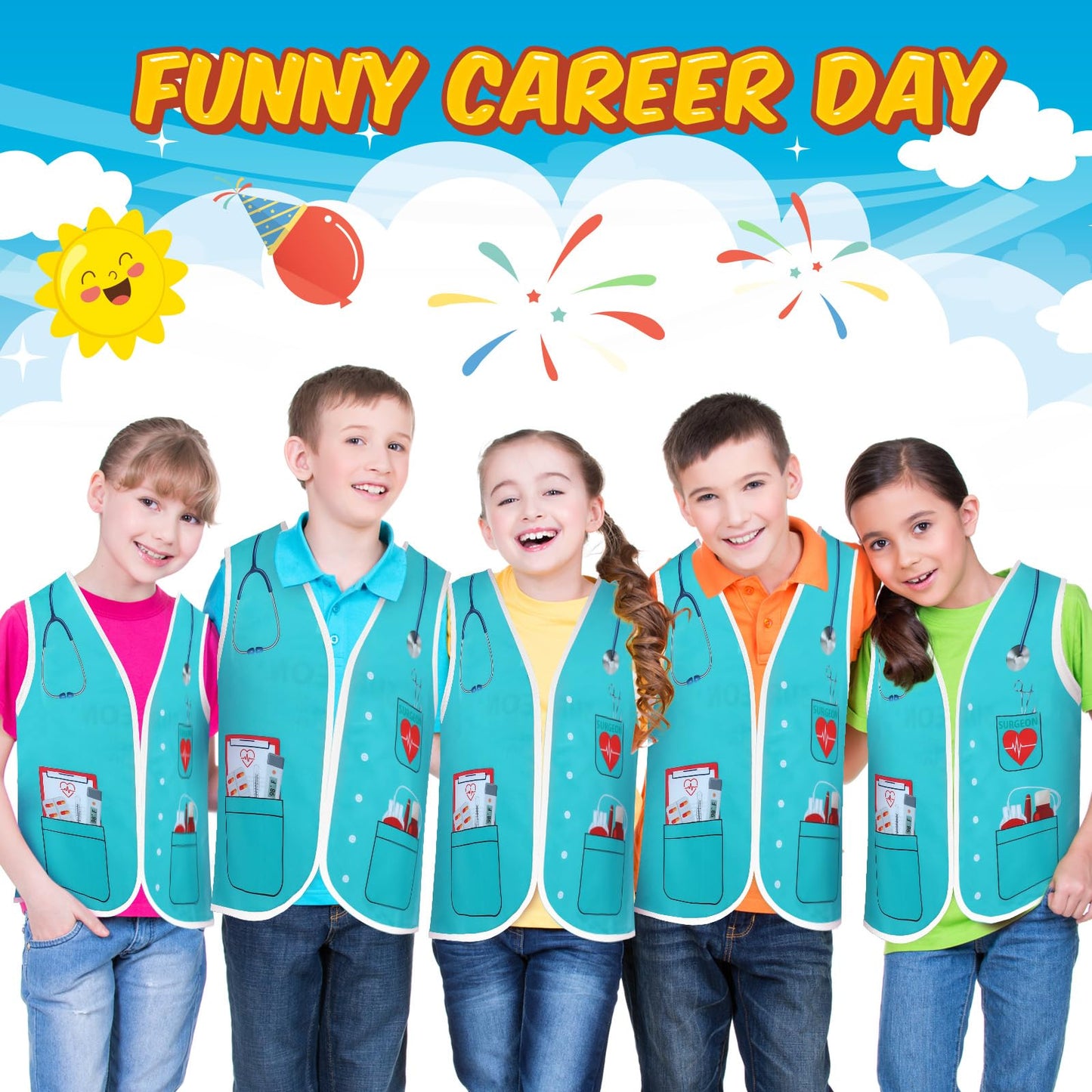 Panitay 12 Pcs Kids Community Helper Dress Up Vest Career Cosplay Cloth Toddlers Occupation Role Play Costume Supplies (Surgeon)