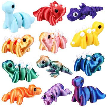Honoson 12 Pcs 3D Printed Fidget Toy 3D Printed Dinosaur Small Animal Toy Flexible Cute Articulating Pet Stress Relief Fidget To
