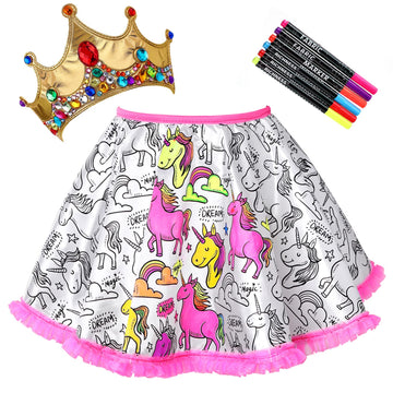 Richness Color Your Own Dress Unicorn Dress Up Skirt With Fabric Markers & Self-Adhesive Jewels Diy Party Crafts For Girls Age 4