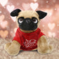 Dollibu I Love You Valentine Plush Pug Dog - Cute Soft Cuddly Stuffed Animal With Red Heart Shirt For Valentines Day, Birthday P