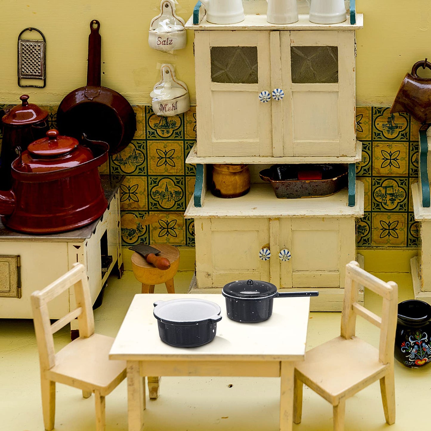Tiesome Dollhouse Kitchen Cookware Set, 4Pc Miniature Metal Pots & Pans Decoration Accessories