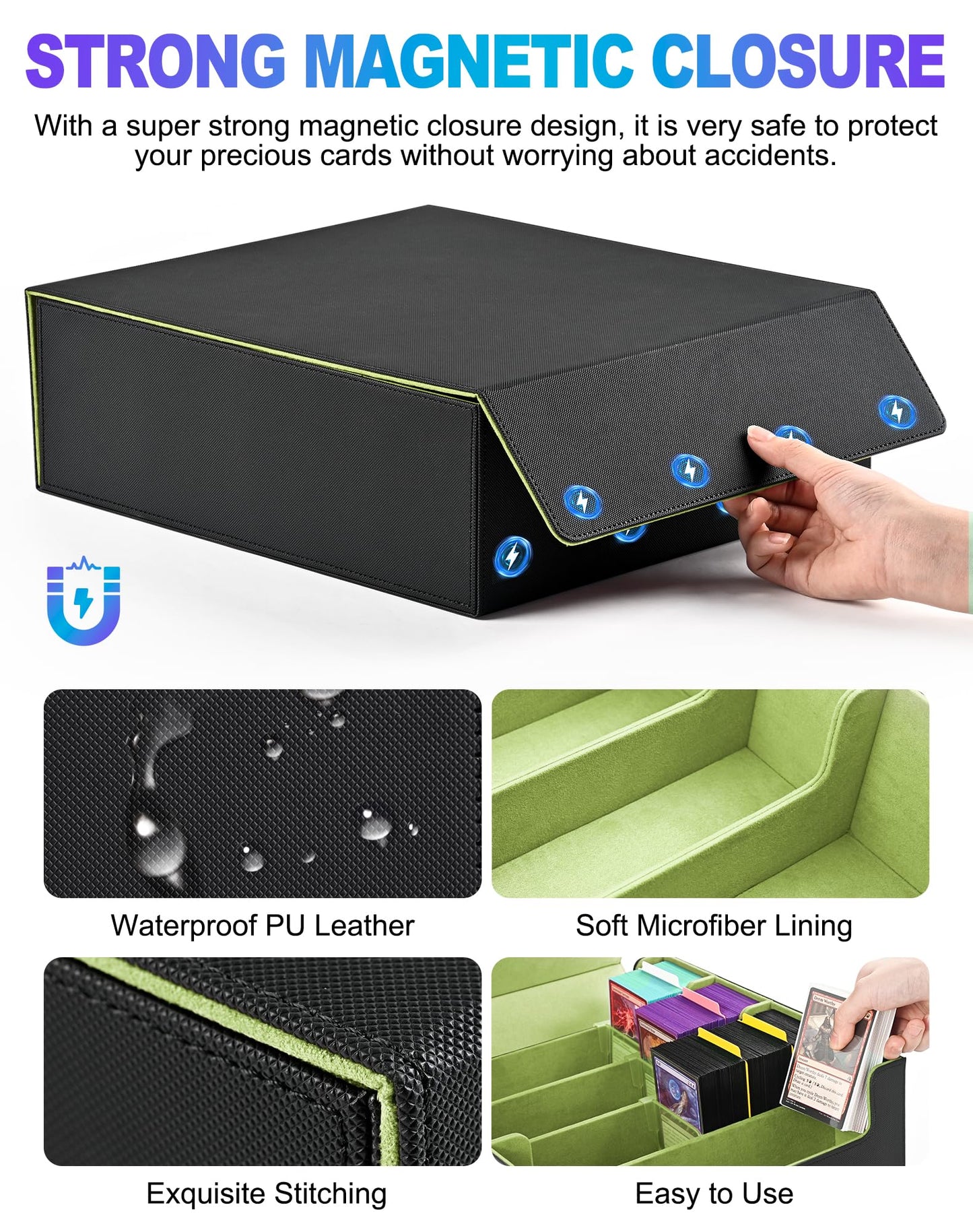 Uaono Card Storage Box For Trading Cards, 2400+ Mtg Commander Deck Box With 24Pcs Colorful Divider, Card Case Fits For Magic Tcg Ptcg Game Cards(Black&Lemon Green)