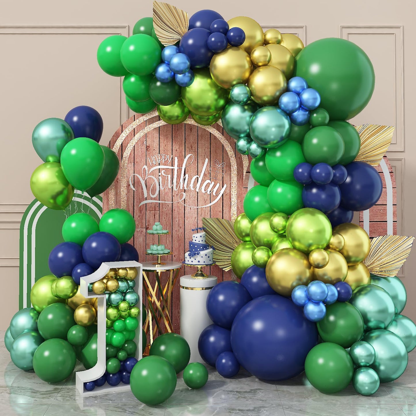 134Pcs Blue And Green Balloon Garland Kit, Navy Blue Dark Green Balloon Arch Kit With Metallic Chrome Green Blue Balloons, Blue